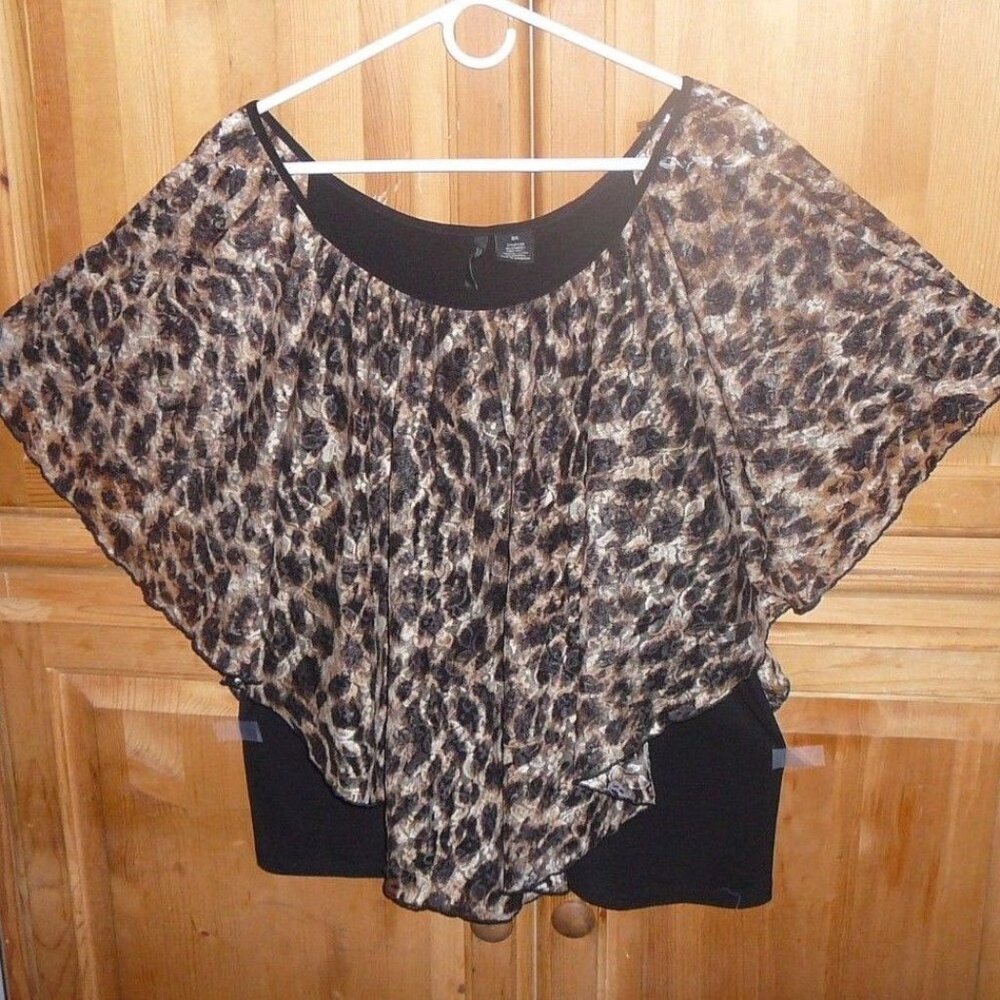 New Directions Womans Butterfly Pull-Over Top Sz 2X Leopard Print Glitter Lace